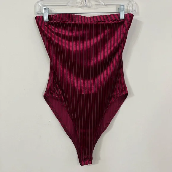 Forever 21 Red Black Striped Velvet Strapless Bodysuit - Picture 2 of 7